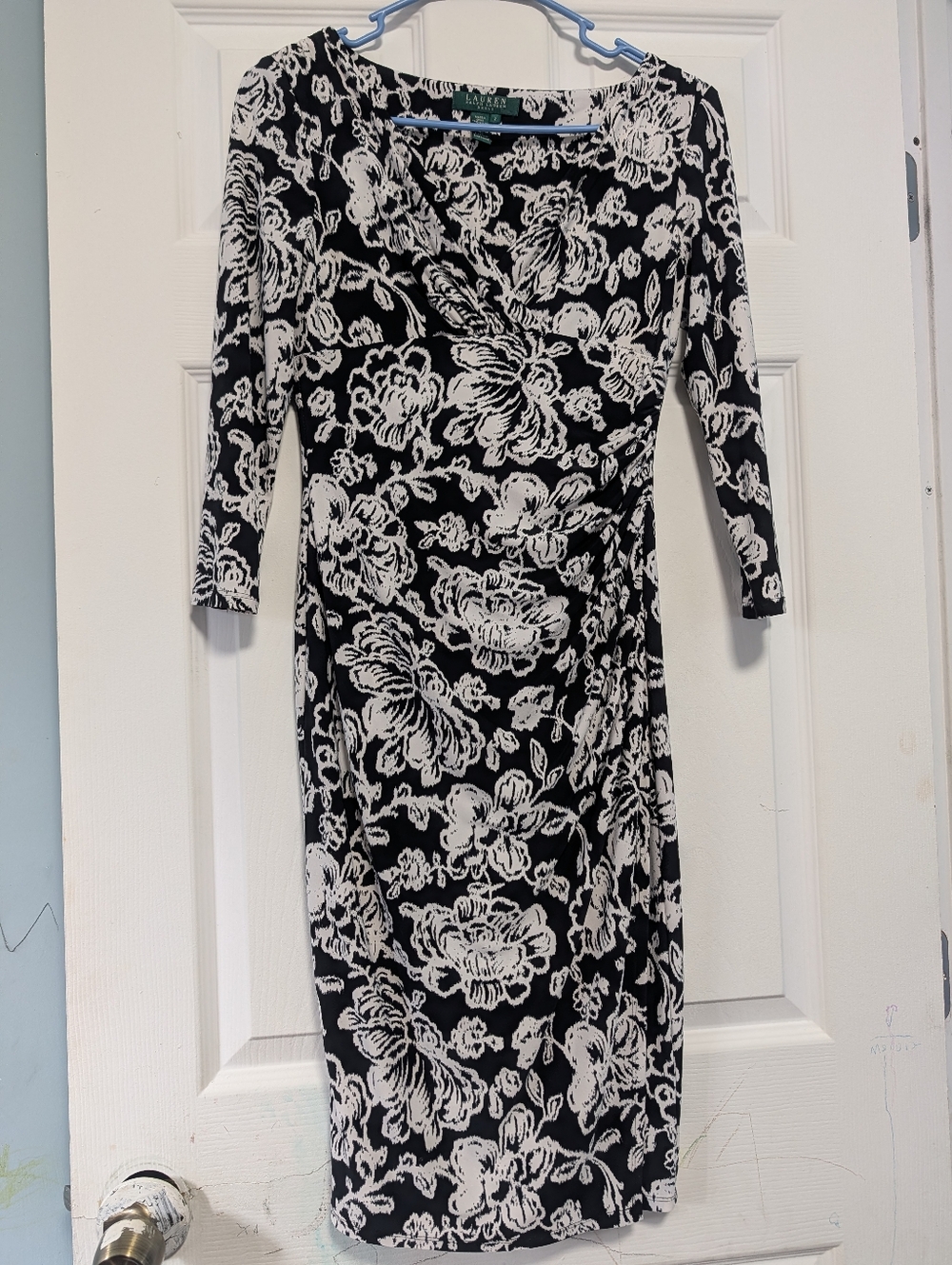 Lauren Ralph Lauren Black and White Floral Long-Sleeve Wrap Dress Womens Size 2